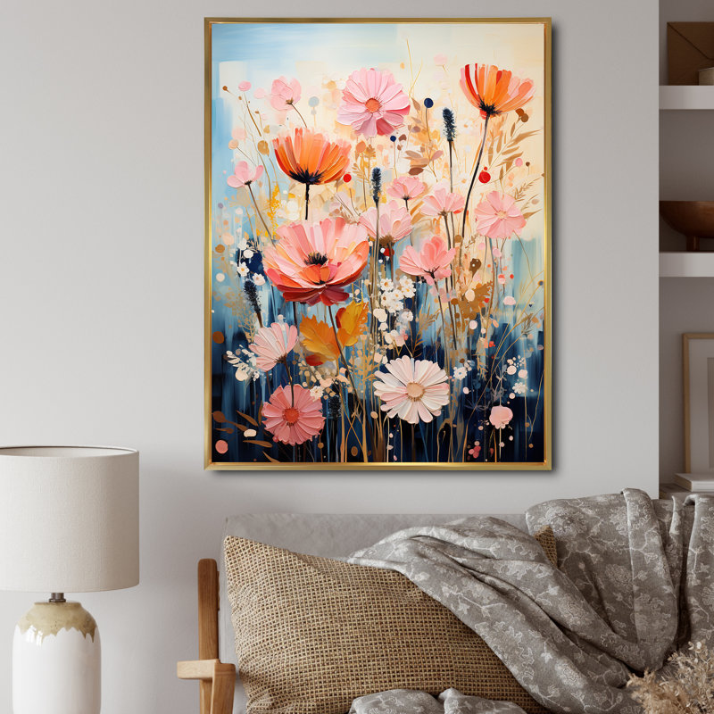Multicoloured Flowers Collage I - Floral Canvas Wall Art, H 20 po x l 12 po x P 1 po, Cadre flottant doré