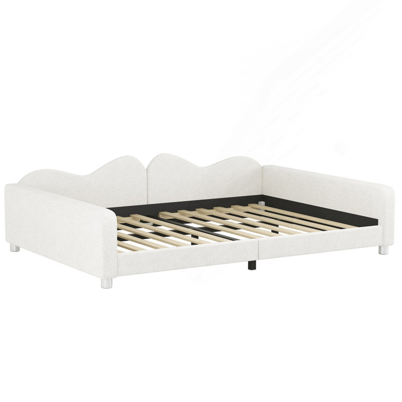 Full Size Upholstered Daybed, Sherpa Fabric Sofabed With Cloud-Shaped Backrest, White