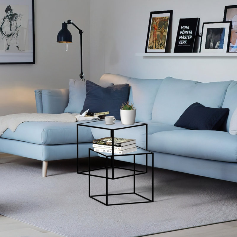 20.5'' tall Glass Frame End Table 2-Tier Glass Top Nesting Table