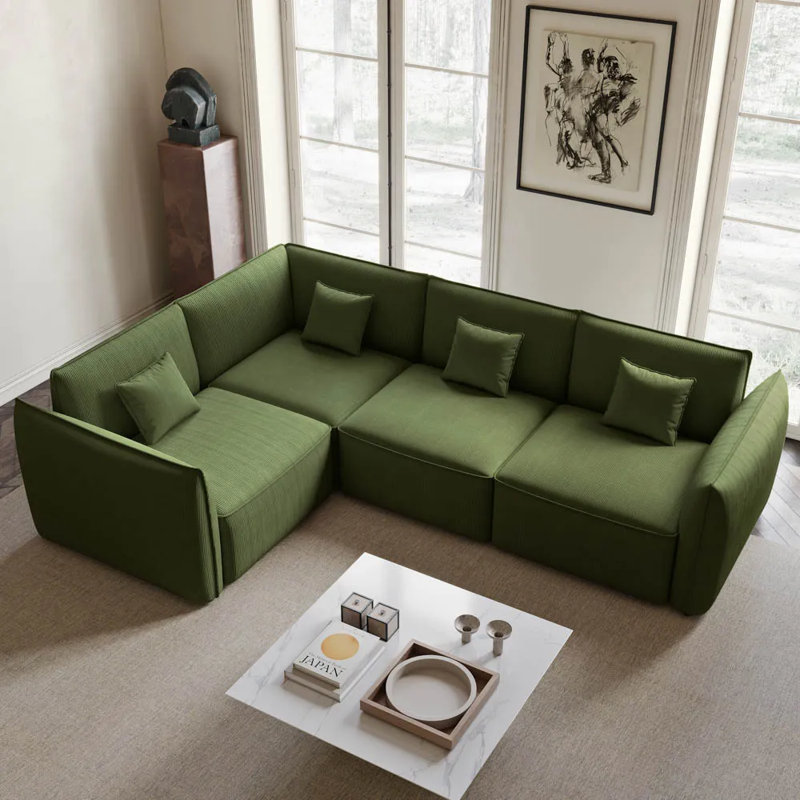 Grand canapé modulaire en L 108,27 po, Vert