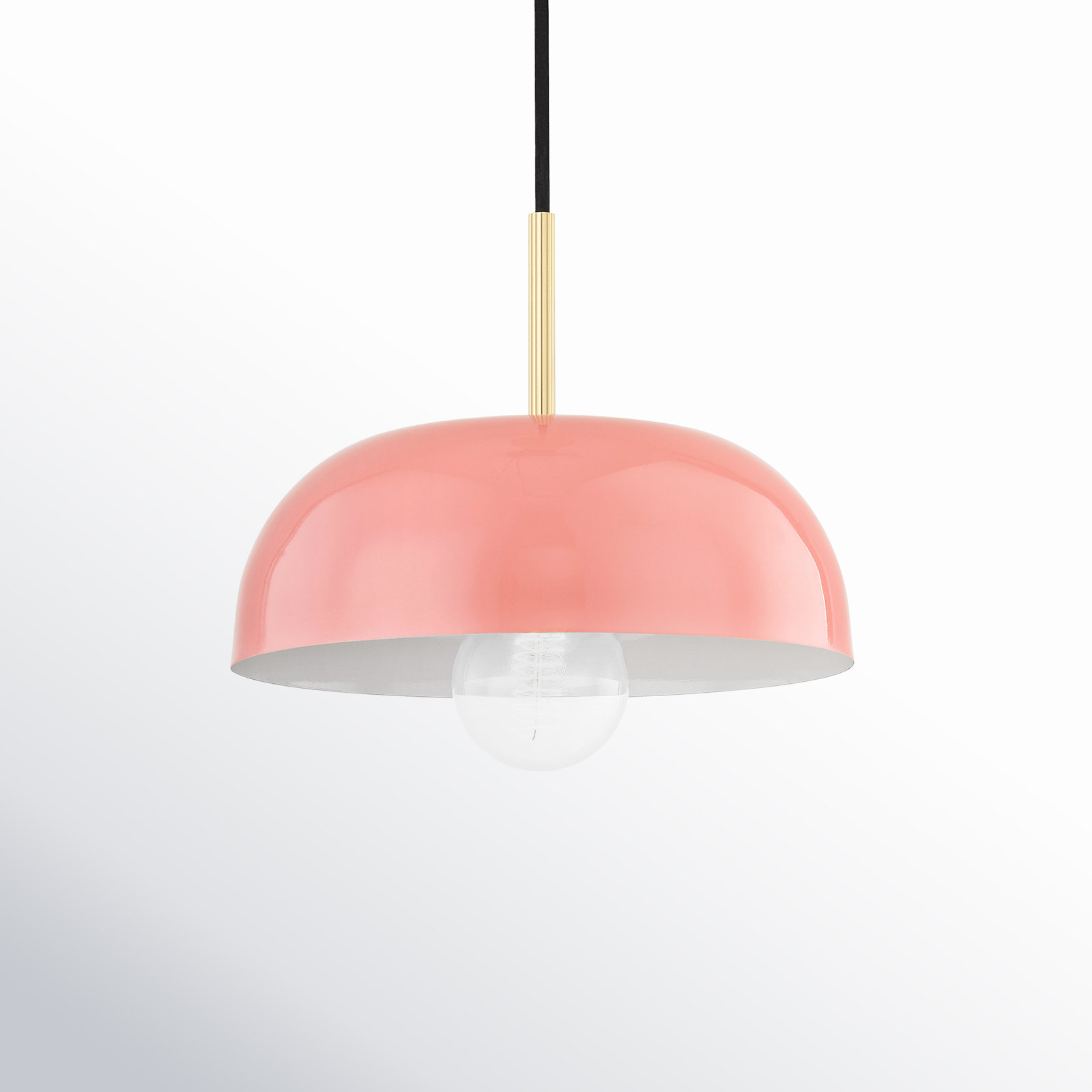 Avery Single Light Pendant, Pink, Aged Brass, 4.25" H x 11" W x 11" D