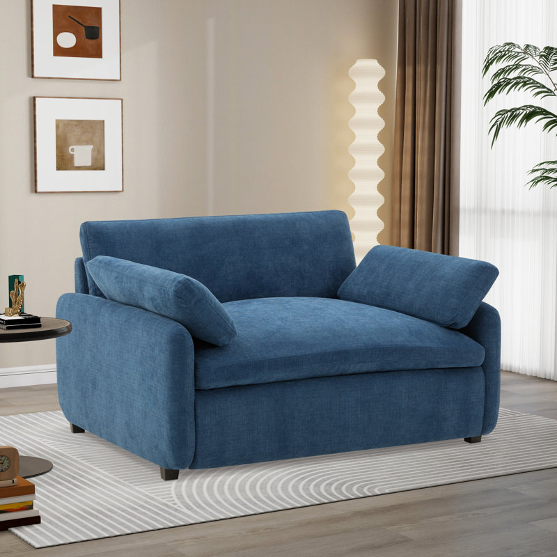 Fauteuil d'appoint moderne et surdimensionné en chenille, Bleu