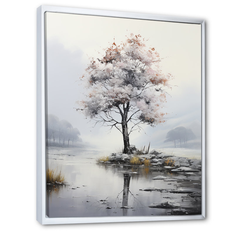 Arbre, murmure silencieuse silencieuse - art mural floral, salon, H 32 po x l 16 po x P 1 po, Cadre flottant blanc