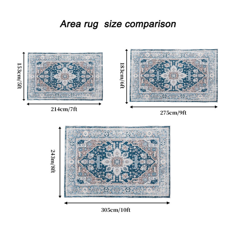 Tapis lavable antidérapant rétro Bohemian, Rectangle 5 pi x 7 pi