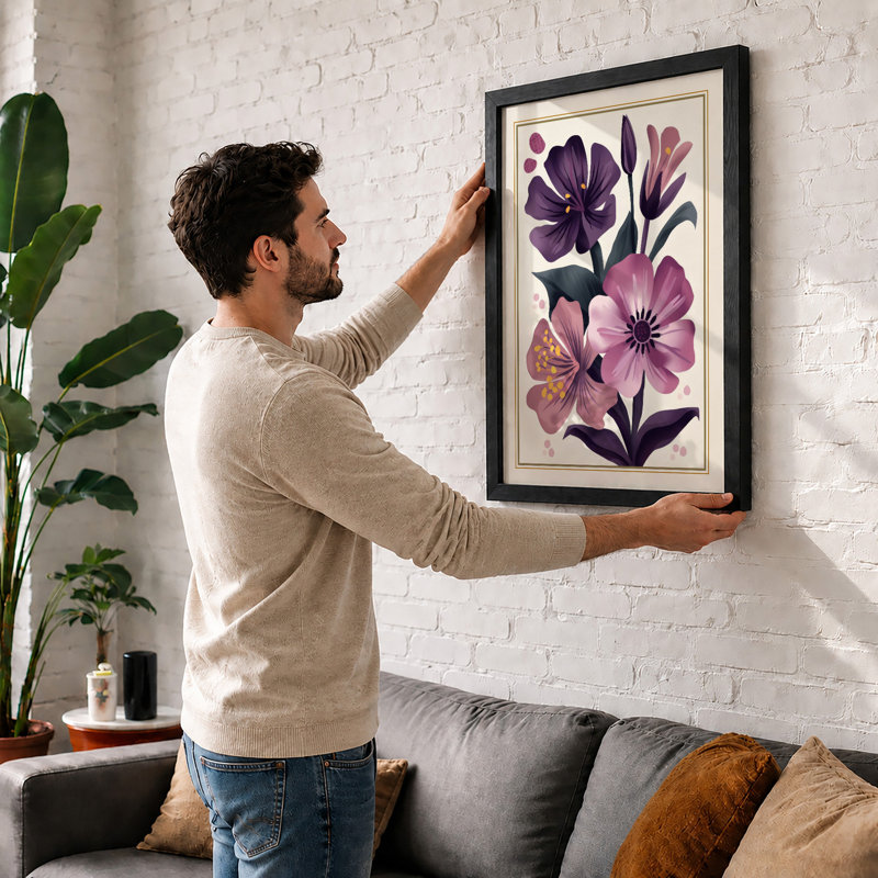 Study in Purple Botanical - Framed Print, A4 - 29.7 x 21.0 cm, Walnut