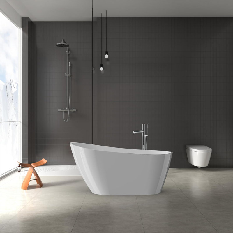 Baignoire autoportante en acrylique de 59/67 po avec bonde chromée et trop-plein, baignoire moderne compacte pour améliorer la salle de bain et relaxer à la maison