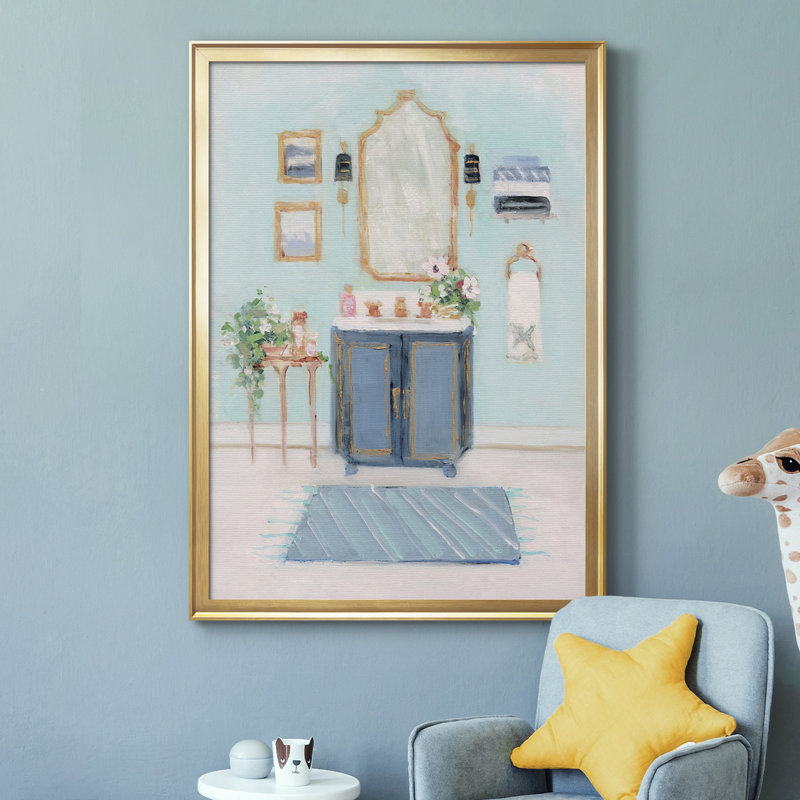 «Blue Bath II», peinture sur toile encadrée, H 30,5 po x l 42,5 po x P 1,5 po, Or