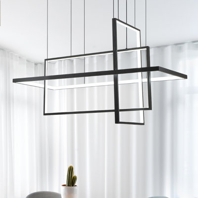 Botchev 3 - Light 33"W Statement LED Modern Chandelier with Wrought Black Iron Accents for Dining or Living Room