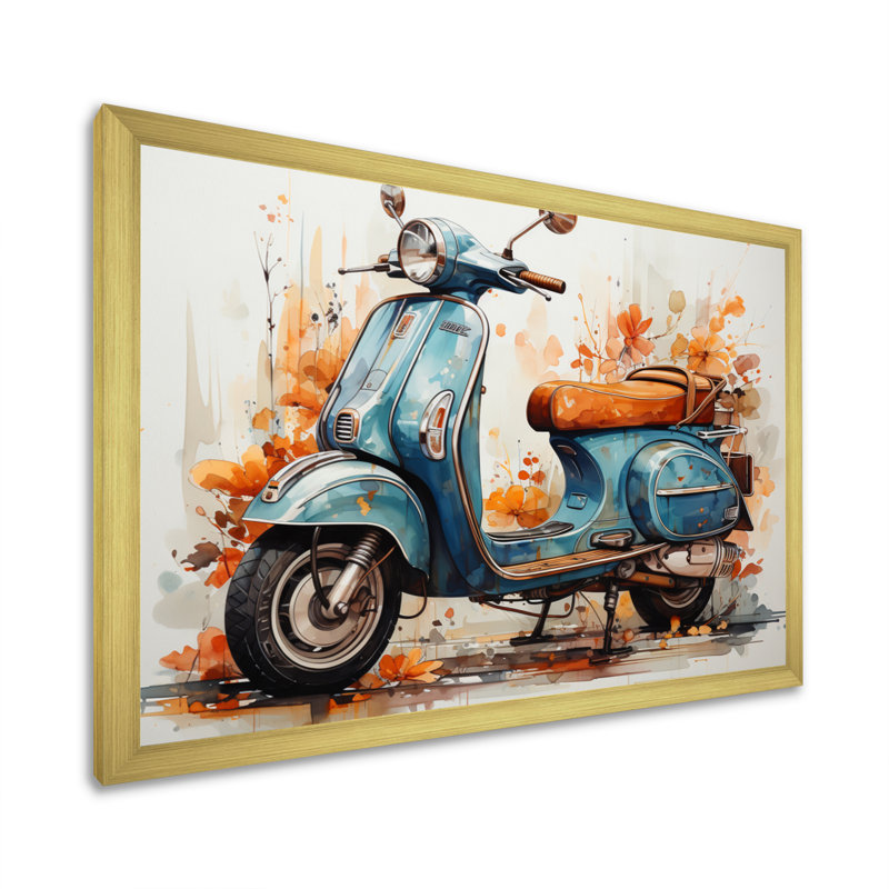 Blue Family Fun Scooter - Imprimé, Cadre doré à une seule photo, H 34 po x l 44 po x P 1,5 po
