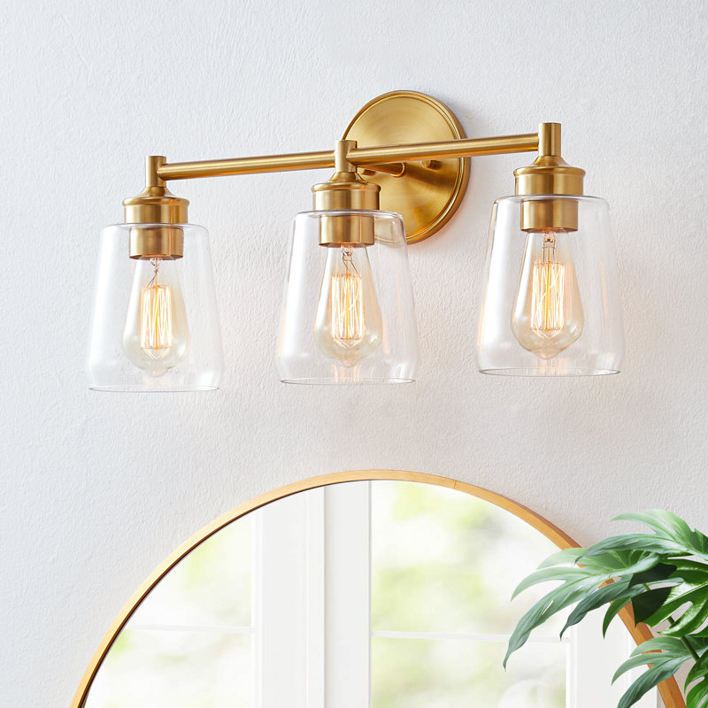 Medaim Dimmable Metal and Glass Vanity Light, 3 Lights, Gold