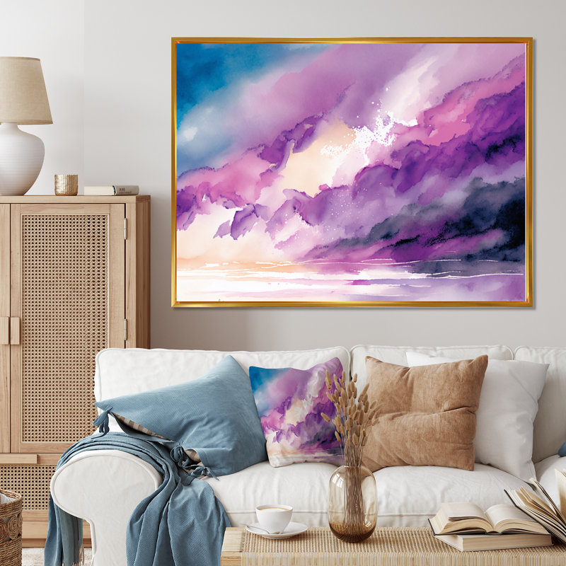 «Violet Storm at the Horizon IV», reproduction sur toile, H 12 po x l 20 po x P 1 po, Toile à cadre flottant doré