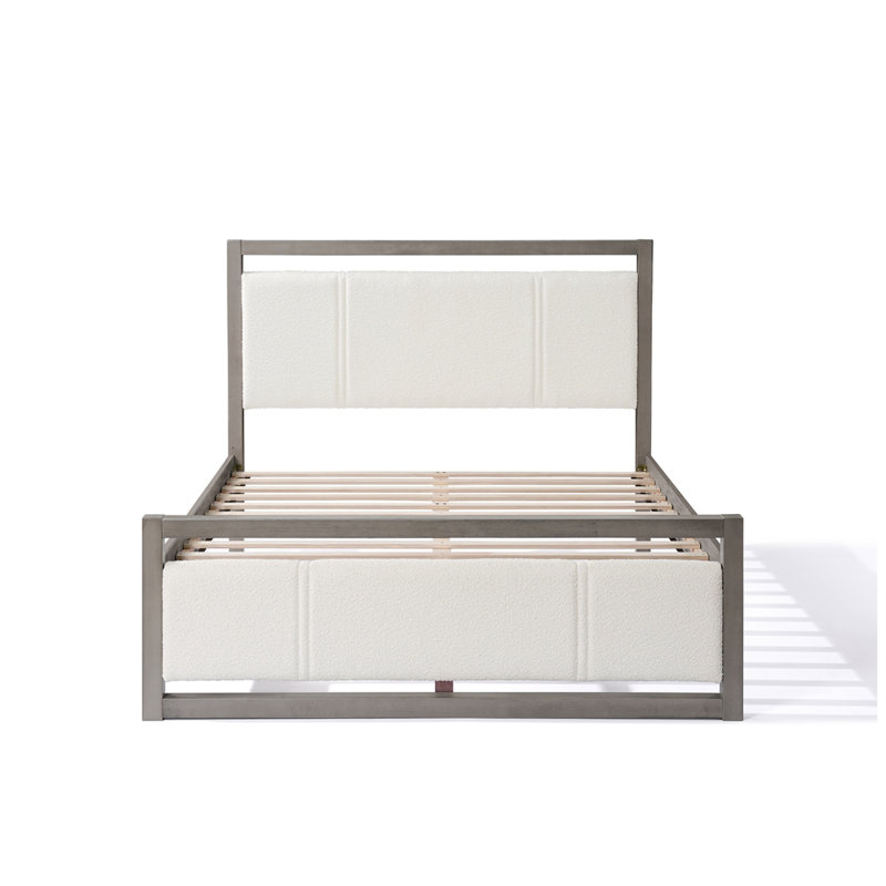 Structure de lit moderne en bois avec tête de lit tapissier, Grand
