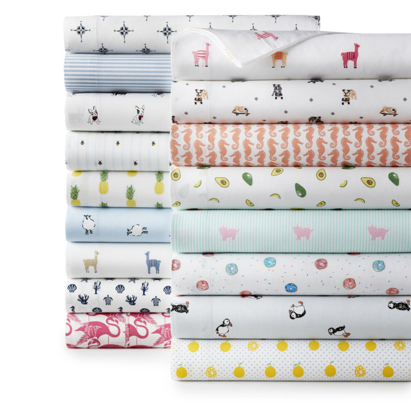Full Blue Donut Print Cotton Percale Sheet Set