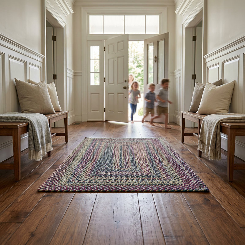 Tapis d'intérieur réversible et multicolore en nylon tressé, polyester et laine Walnut Cove
