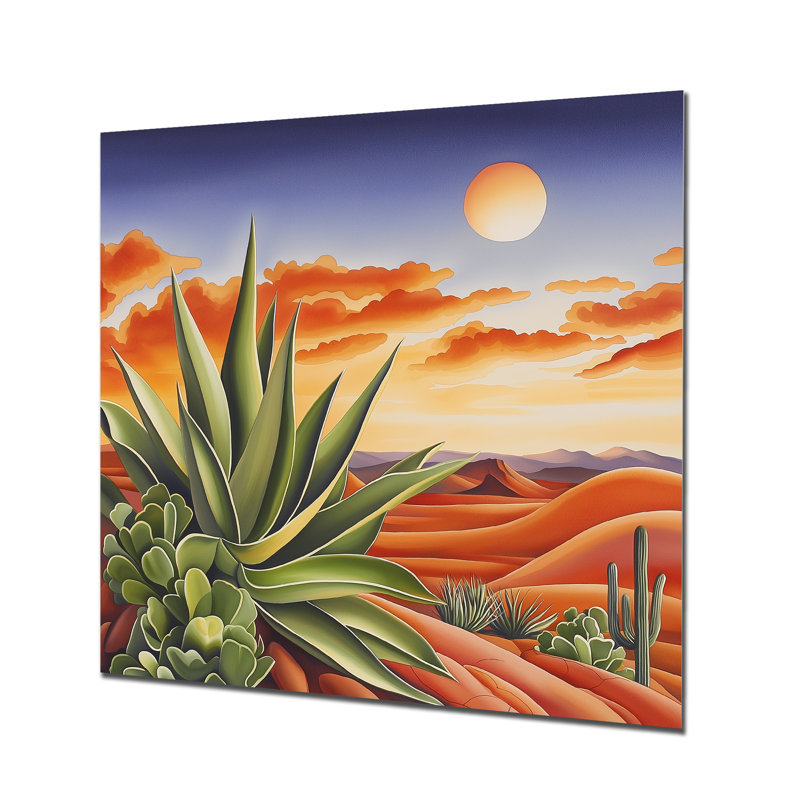 Cactus mexicain, paysage III, art mural floral en métal, impression de cactus floral, H 29 po x l 29 po