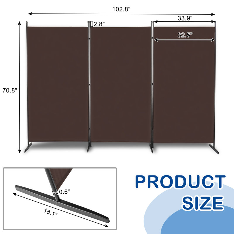 Marveline 261cm W x 180cm H Single Panel Room Divider, Brown