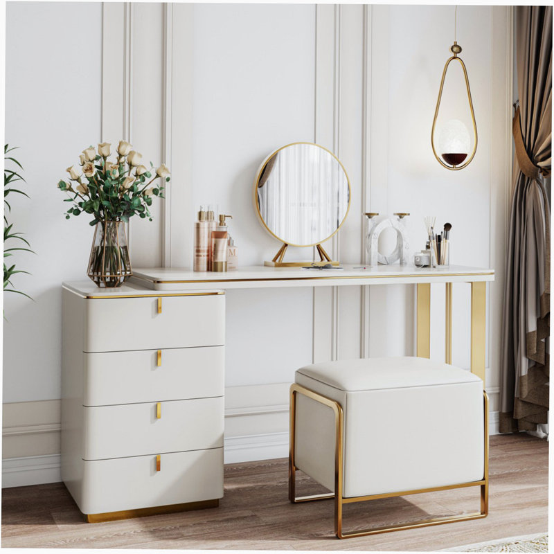 Ensemble coiffeuse avec tabouret et miroir Delacourt