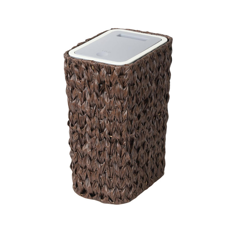 Poubelle de salle de bain en rotin 2,6 gallons avec couvercle et couvercle à pousser, convenant aux salles de bain, cuisines, salons et chambres à coucher, brun