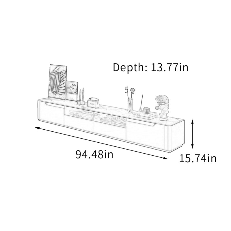 Meuble télé avec rangement en pierre agglomérée, H 15,74 po x L 94,48 po x l 13,77 po