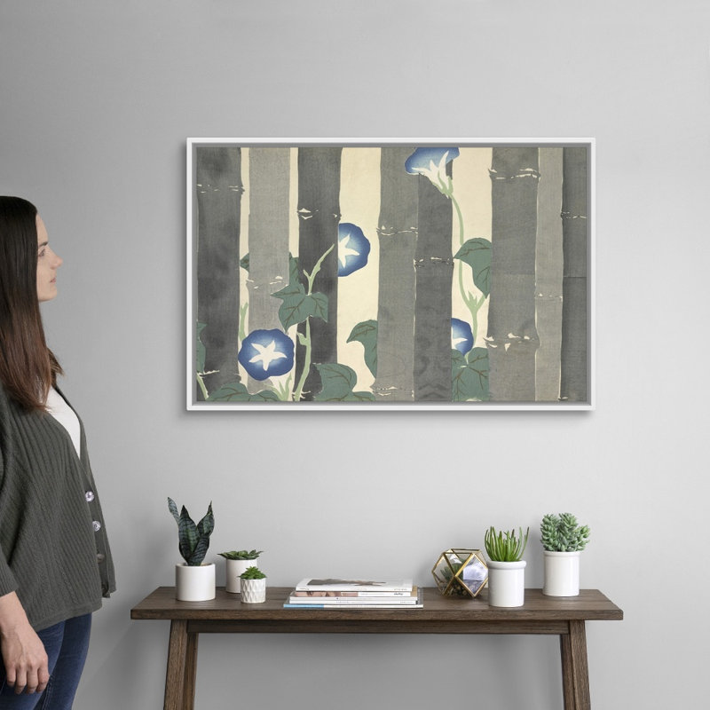 Reproduction d’art par Kamisaka sekka, H 26 po x l 38 po x P 1,75 po, Cadre flottant blanc