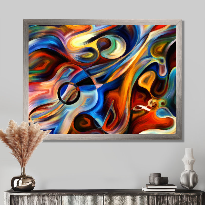 «Music», reproduction d'art sur toile abstraite, Impression encadrée, H 34 po x l 44 po, Argent
