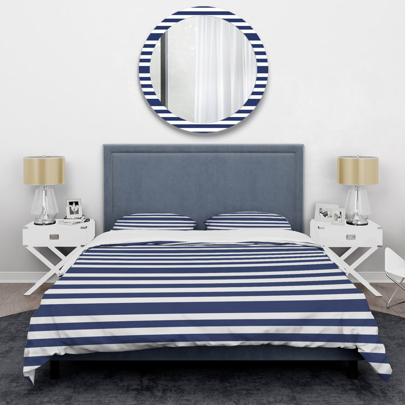 Motif à rayures bleues et blanches - Ensemble de housse de couette abstrait - Microfibre de polyester