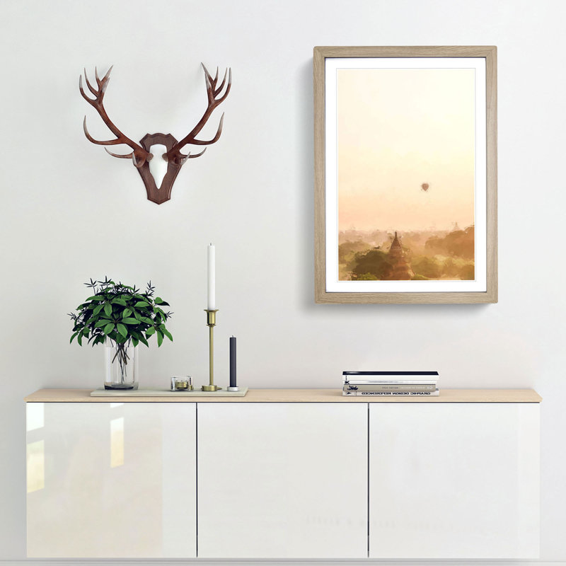 Hot Air Balloon over Bagan in Abstract - Picture Frame Graphic Art Print, 48cm H x 36cm W x 2cm D, Oak Framed