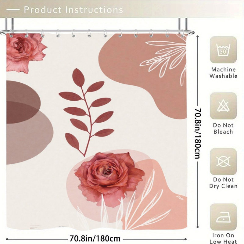 Rideaux de douche Dusty Rose Botanical Art, 71 × 71, Motif floral rose