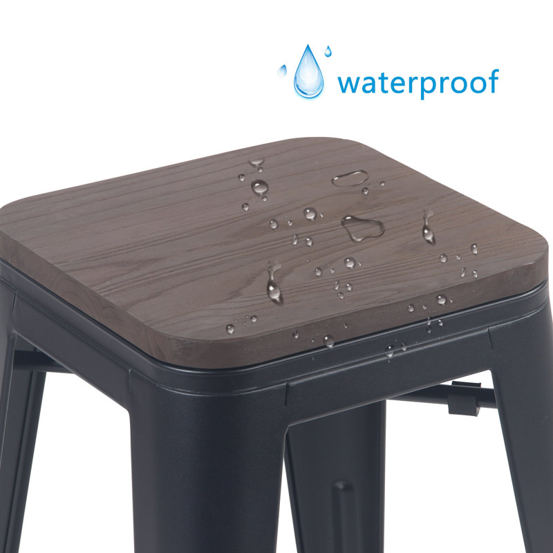 Joseito Counter Stool with Metal Frame, Matte Black, Counter Stool (24" Seat Height)