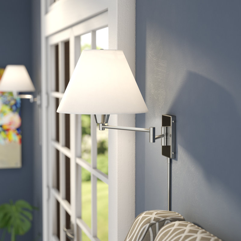 Barrack Steel Swing Arm Sconce, Satin Chrome