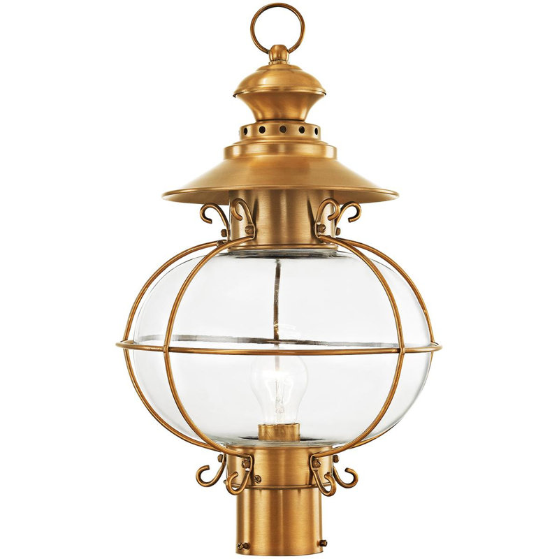 1 Light Outdoor Post Lantern Pendant Fixture with Clear Glass Shade, Brass