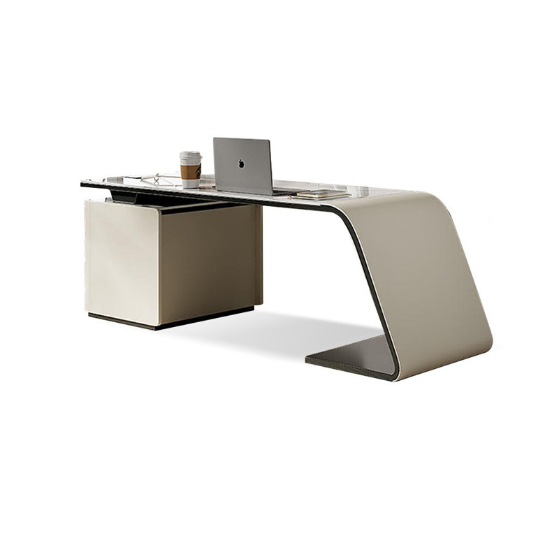 Bureau rectangulaire en pierre + bois manufacturé avec 3 tiroirs, Blanc, H 29,53 po x l 62,99 po x P 27,56 po