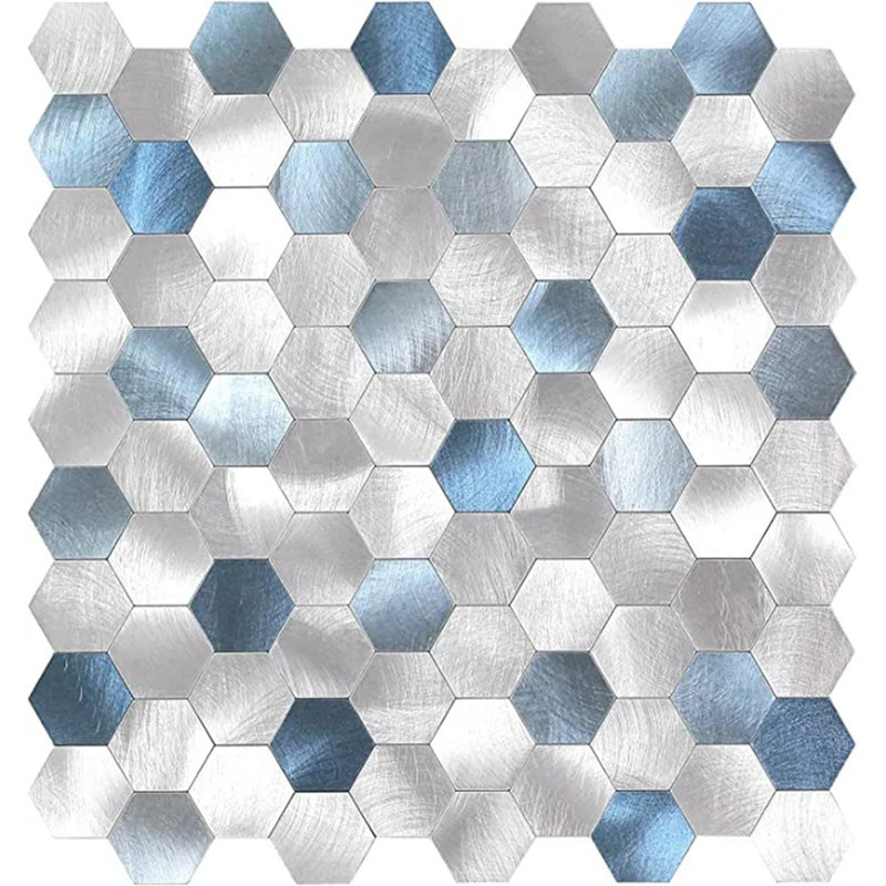 Carreau de mosaïque de cuisine bleu / argenté