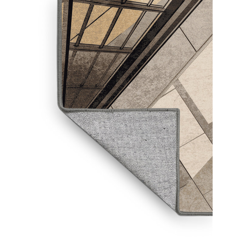 Machine Washable Paitlyn Louvre Glass Pyramid Classic Checkered Rug in Gray – Gray Binding, 7x9