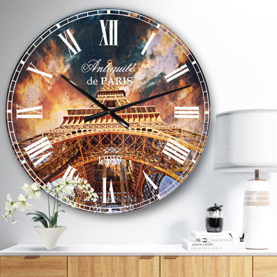 Paris Eiffel Towerin Paris with Sunset Colors - French Country Wall Clock