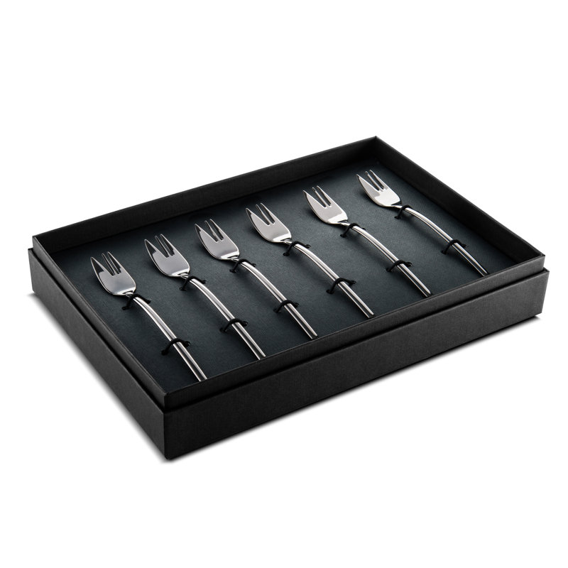 Boîte-cadeau due - fourchettes à gâteau en acier inoxydable - 6 pièces, Or noir