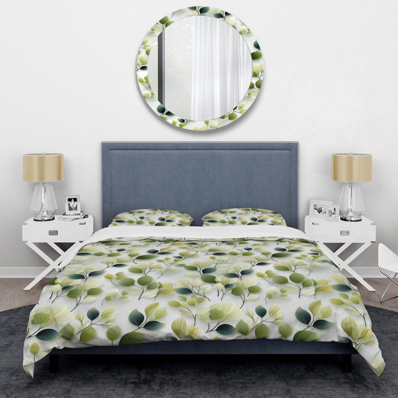 Literie de feuilles de wasabi blanches et vertes, Housse de couette simple + 1 taie décorative stan