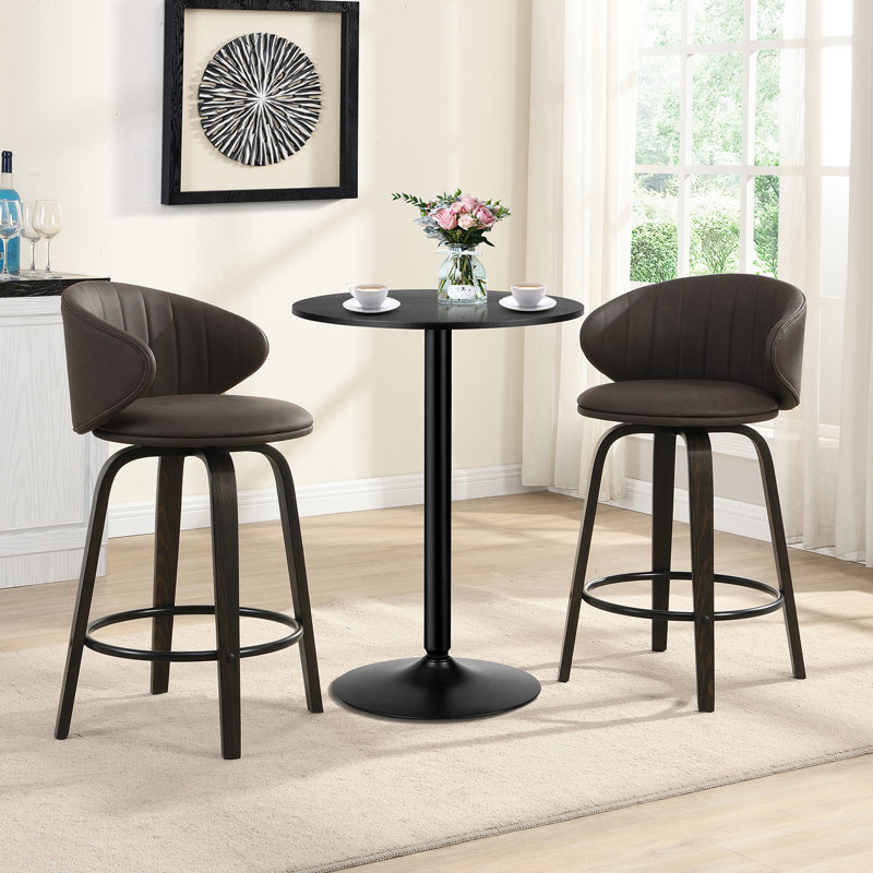 26" Upholstered Swivel Bar and Counter Stool with Wood Frame, Brun