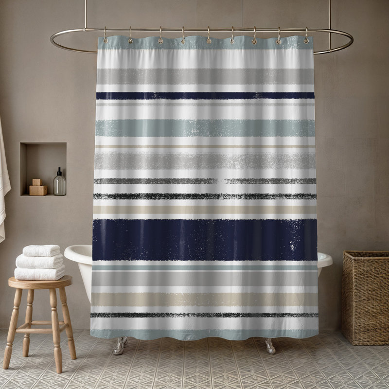 Lecuyer Striped Shower Curtain, Navy