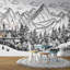 Art mural ligne de forêt de montagne dessiné à la main-799469248