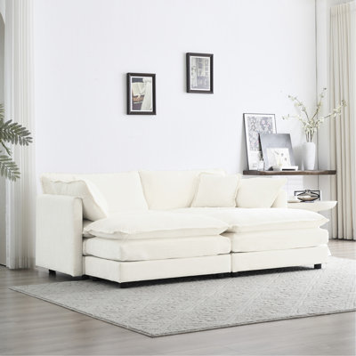 Breathable Chenille Sectional With 2 Seater And Ottomans, White Upholstery, Quality Assurance