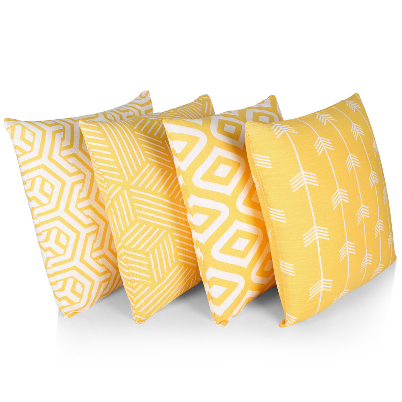 Dash Geometric Square Cushion Cover, Yellow