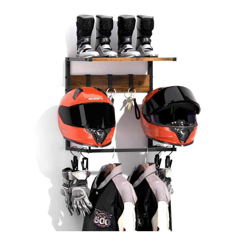 Support mural pour casque de moto, support pour casque avec 2 supports à chapeaux, support de casque pour support mural, rangement pour accessoires de moto pour hommes