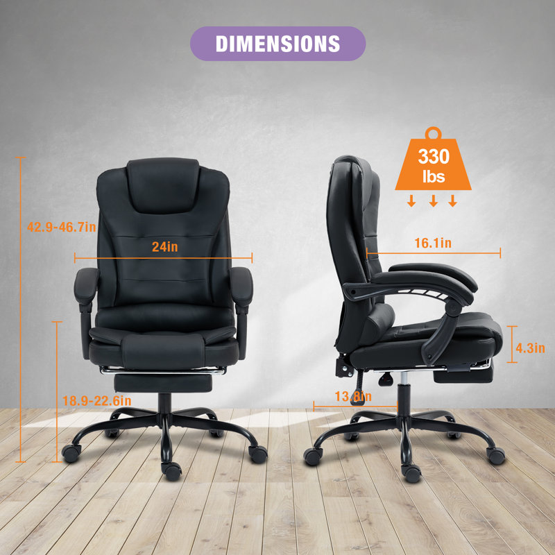 Big And Tall Executive Office Chair With Footrest, Ergonomic Recliner Swivel High Back Computer Chair, Black