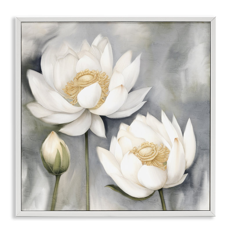 Lotus blanc sur estampe numérique par Kim Allen, H 12 po x l 12 po, Giclée encadrée blanc bord de mer