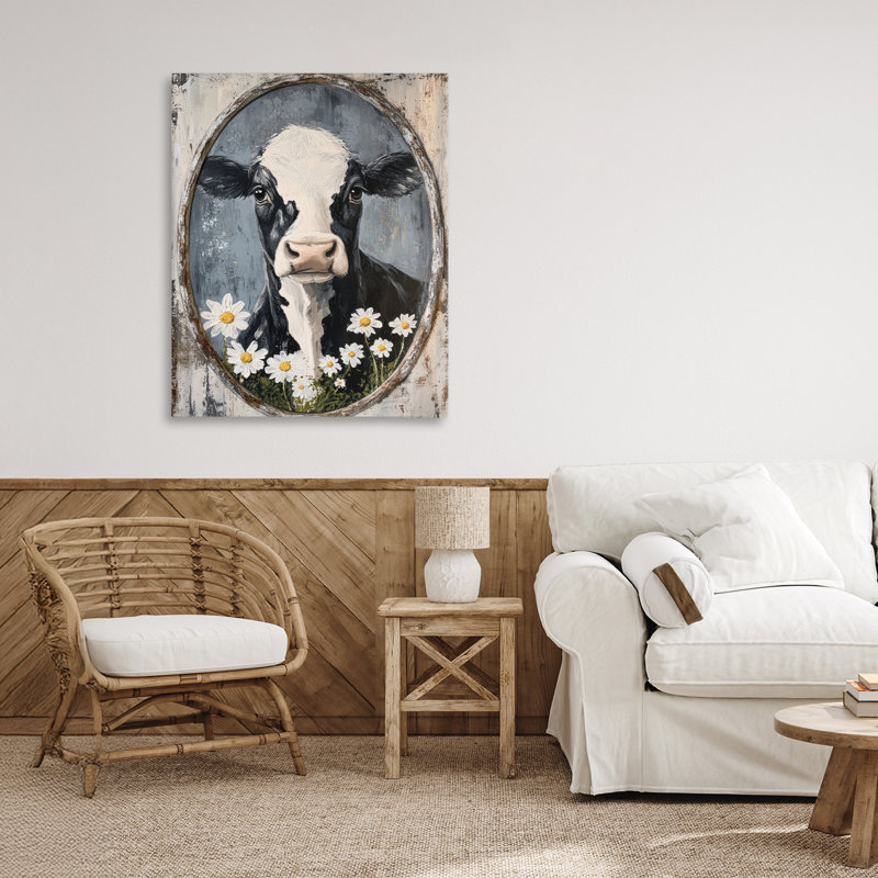 Portrait de vache patiné, design par Petal Prints Design, H 30 po x l 24 po