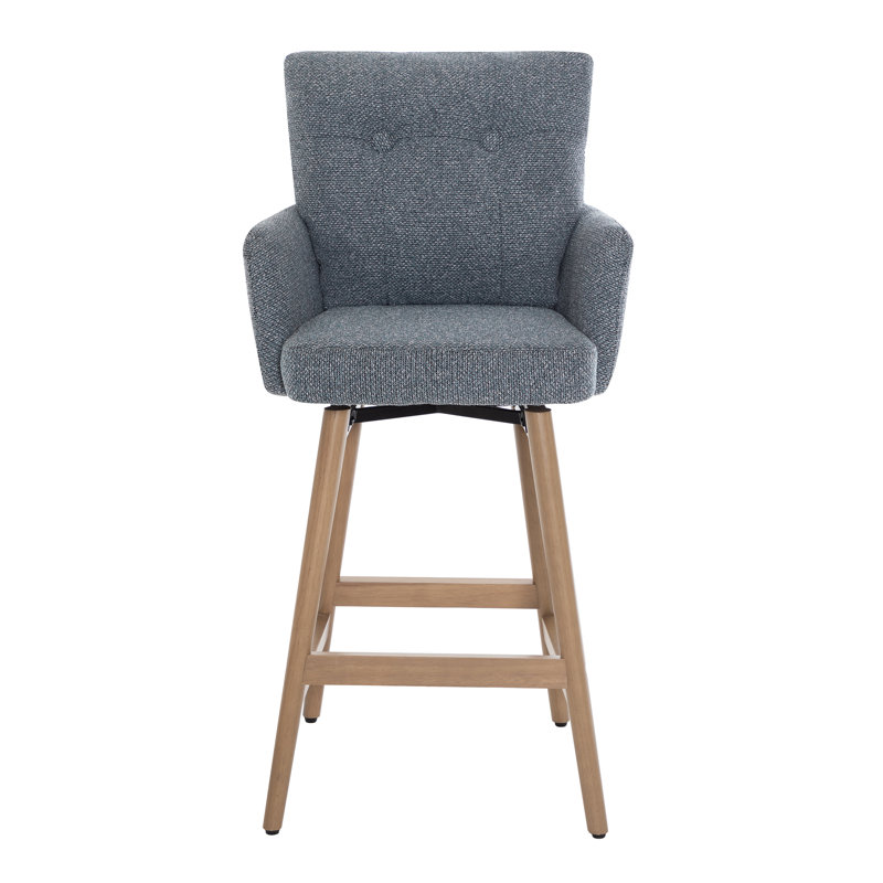 Swivel Upholstered Counter Stool with Solid Wood Frame, Teal