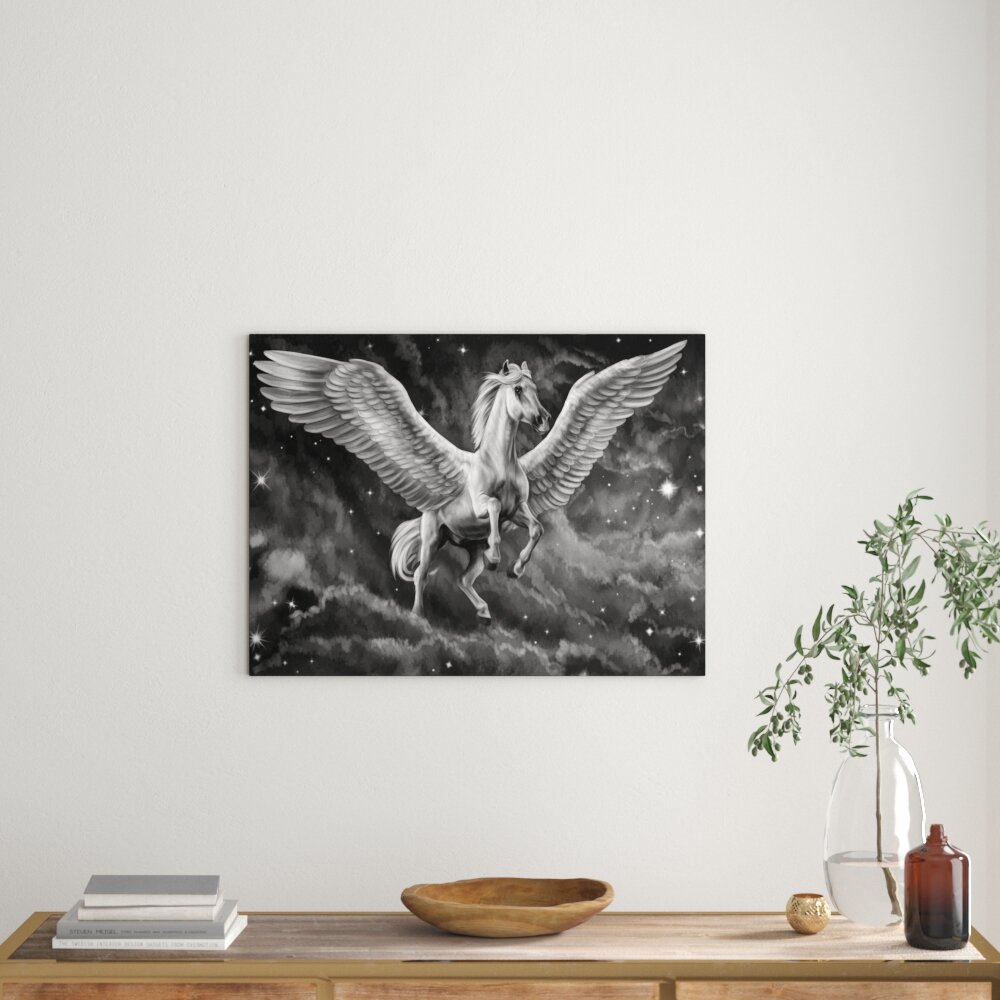 Leinwandbild „Pegasus mit Engelsflügeln“, Grafikdruck