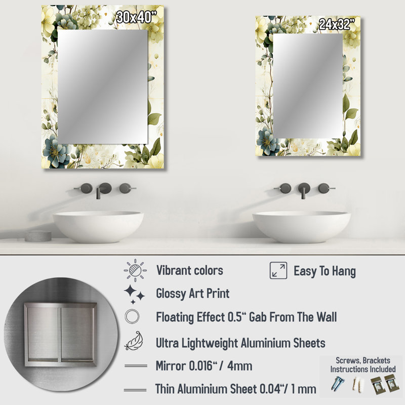 Yulon Green Botanical Dreams - miroir décoratif en patchwork, miroir mural en patchwork, impression d'art en métal