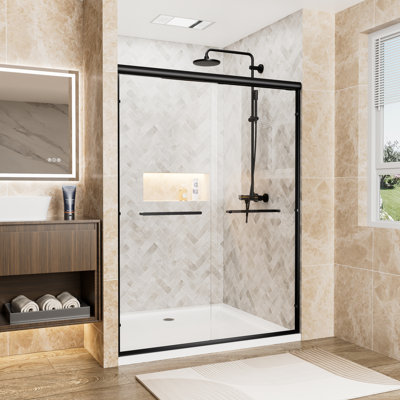 Dual Sliding Safety Glass Aluminum Black Modern Shower